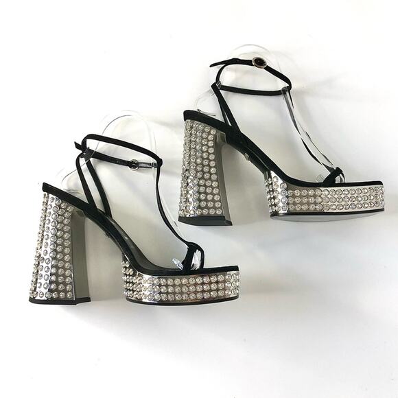 Gucci Rare Naimah Nero Crystal Embellished Platform Strappy Sandals 39 - Picture 7 of 12
